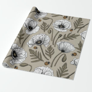 Witte papaver en ladybugs cadeaupapier