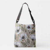Witte papaver en ladybugs crossbody tas (Voorkant)