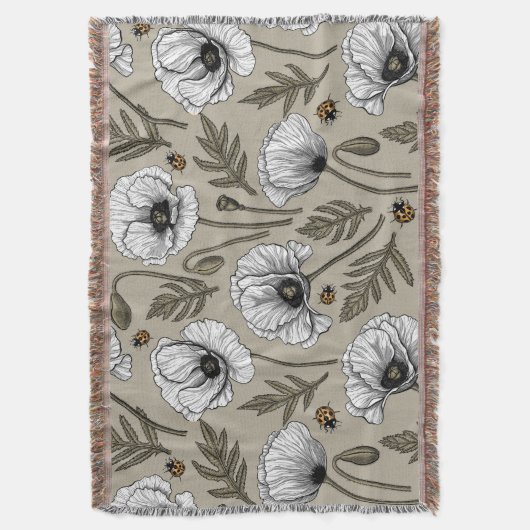 Witte papaver en ladybugs deken (Voorkant Verticaal)