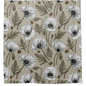 Witte papaver en ladybugs douchegordijn (Voorkant)