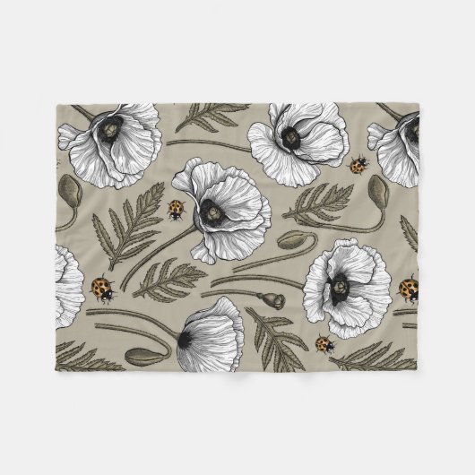 Witte papaver en ladybugs fleece deken (Voorkant (Horizontaal))