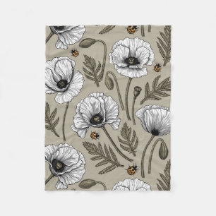 Witte papaver en ladybugs fleece deken