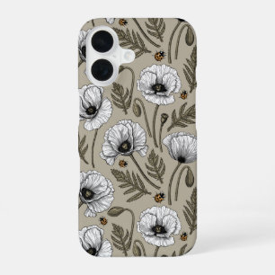 Witte papaver en ladybugs iPhone 16 hoesje