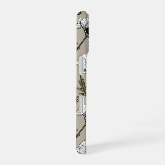 Witte papaver en ladybugs iPhone 16 hoesje (Rechterkant)