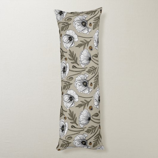 Witte papaver en ladybugs lichaamskussen (Achterkant (Verticaal))