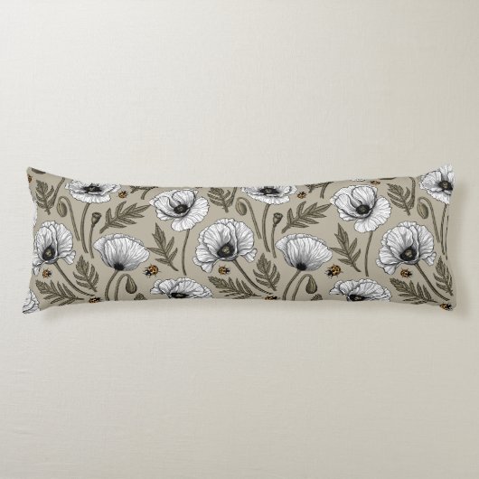 Witte papaver en ladybugs lichaamskussen (Voorkant)