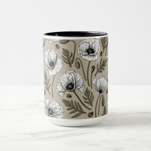 Witte papaver en ladybugs mok (Midden)