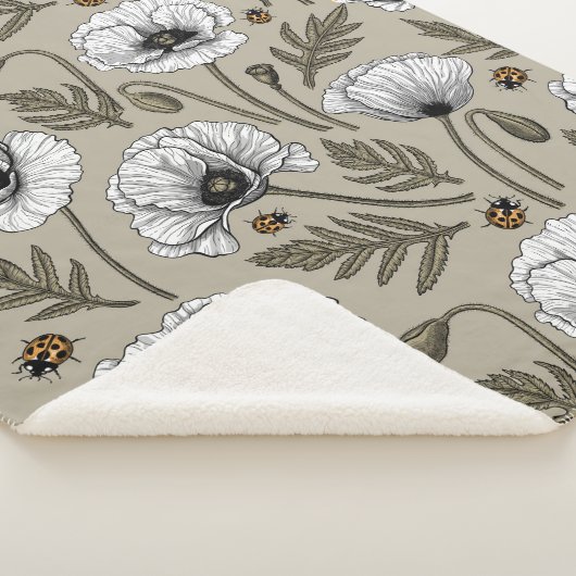 Witte papaver en ladybugs sherpa deken (3/4)