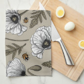 Witte papaver en ladybugs theedoek (Quarter Fold)