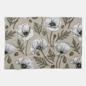 Witte papaver en ladybugs theedoek (Horizontaal)