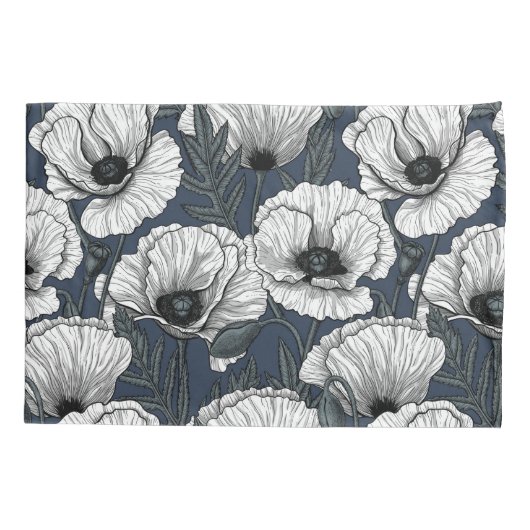 Witte papaver kussensloop (Achterkant-Links)