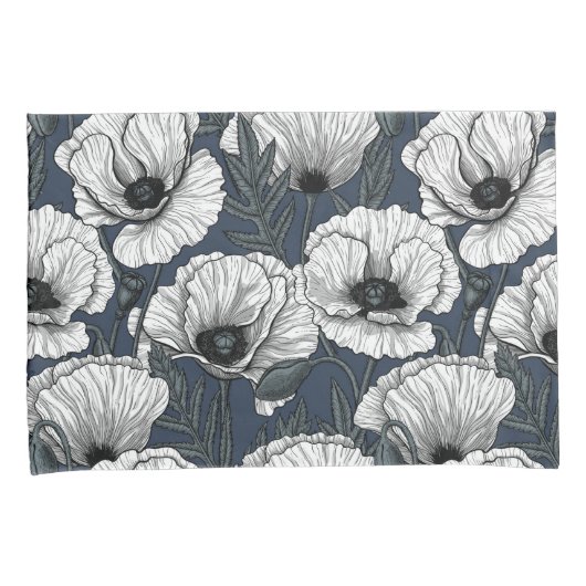 Witte papaver kussensloop (Voorkant-Rechts)