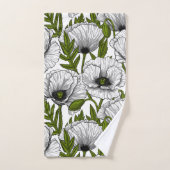 Witte papaver op wit bad handdoek (Handdoek)