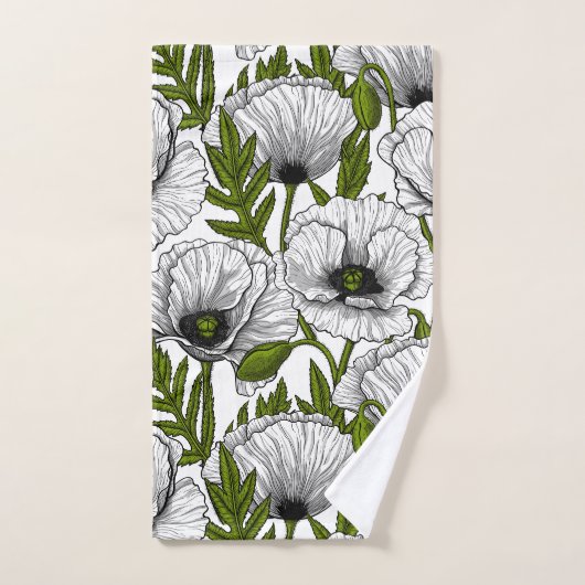 Witte papaver op wit bad handdoek (Handdoek)