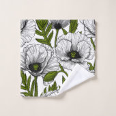 Witte papaver op wit bad handdoek (Wasdoekje)