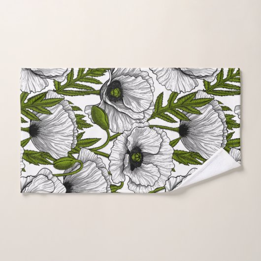 Witte papaver op wit bad handdoek (Handdoek)