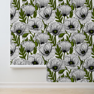 Witte papaver op wit behang
