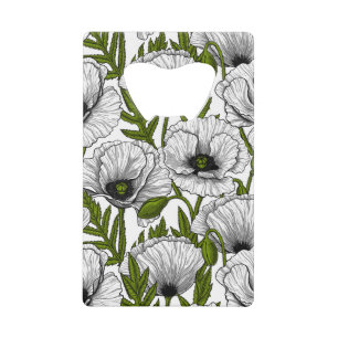 Witte papaver op wit creditkaart flessenopener