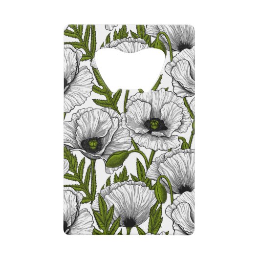 Witte papaver op wit creditkaart flessenopener (Voorkant)