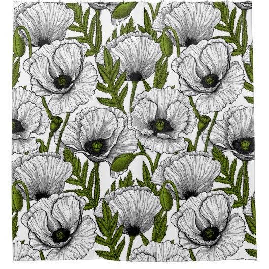 Witte papaver op wit douchegordijn (Voorkant)