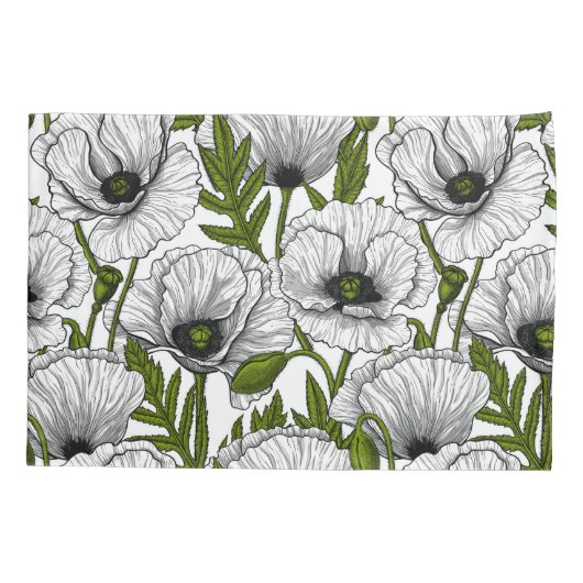 Witte papaver op wit kussensloop (Achterkant-Links)