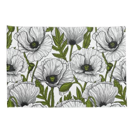 Witte papaver op wit kussensloop (Achterkant-Rechts)