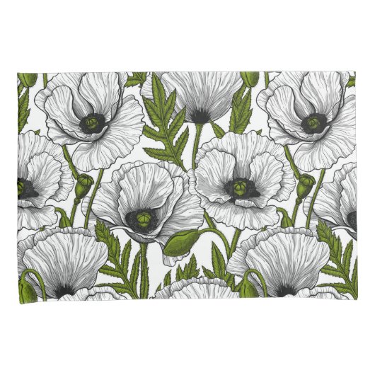 Witte papaver op wit kussensloop (Voorkant-Rechts)
