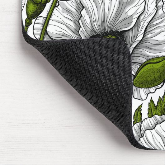Witte papaver op wit muismat (Hoek)