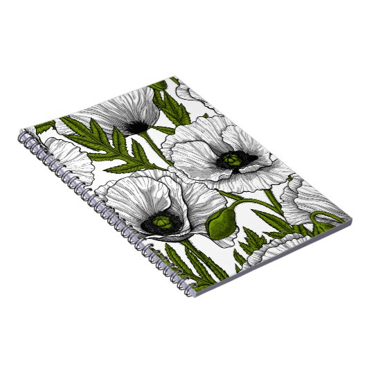 Witte papaver op wit notitieboek (Rechterzijde)