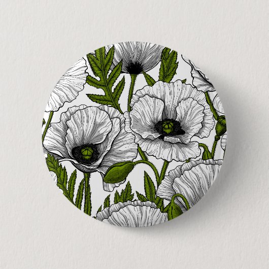 Witte papaver op wit ronde button 5,7 cm (Voorkant)
