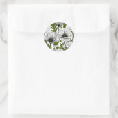 Witte papaver op wit ronde sticker (Tas)