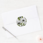 Witte papaver op wit ronde sticker (Envelop)