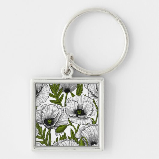 Witte papaver op wit sleutelhanger (Voorkant)