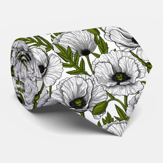 Witte papaver op wit stropdas (Opgerold)