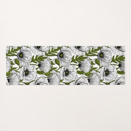 Witte papaver op wit yogamat (Achterkant (horizontaal))
