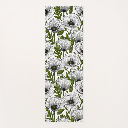 Witte papaver op wit yogamat (Voorkant)