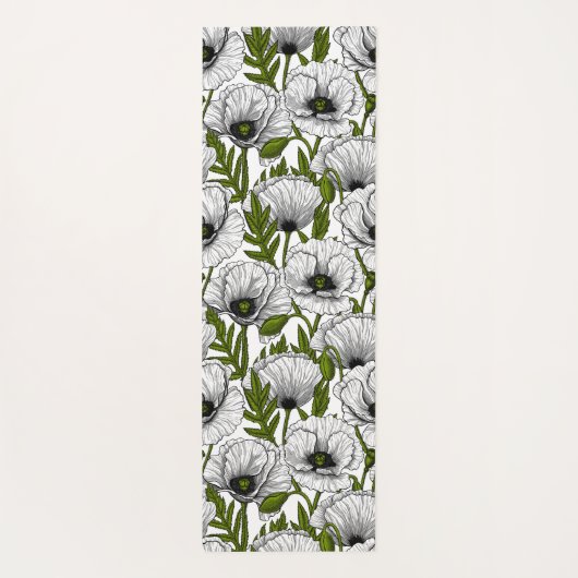 Witte papaver op wit yogamat (Achterkant)