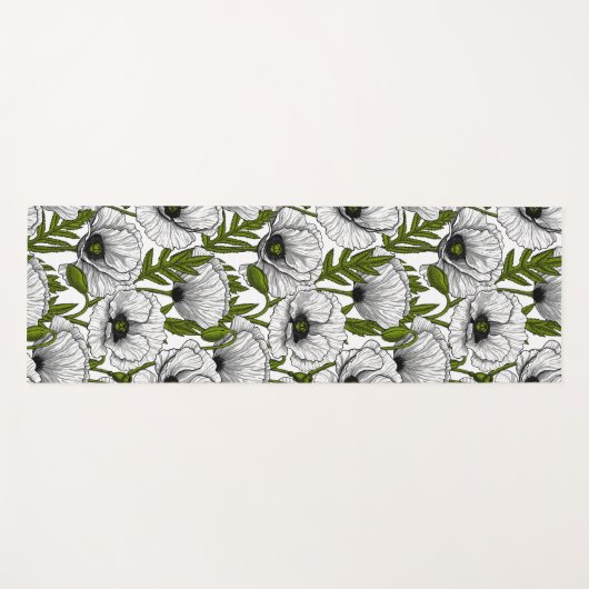 Witte papaver op wit yogamat (Voorkant (horizontaal))
