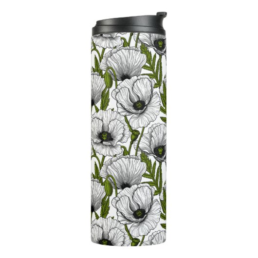 Witte papaver op witte thermische tumbler thermosbeker (Gedraaid links)