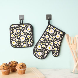 Witte papaver ovenwant & pannenlap set