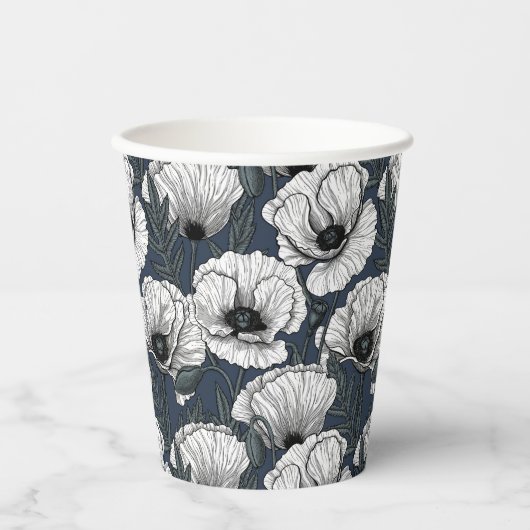 Witte papaver papieren bekers (Voorkant)