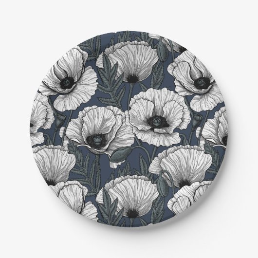 Witte papaver papieren bordje (Voorkant)