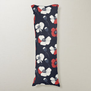 Witte papaver patroon met rode en blauwe accenten lichaamskussen