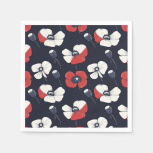 Witte papaver patroon met rode en blauwe accenten servet