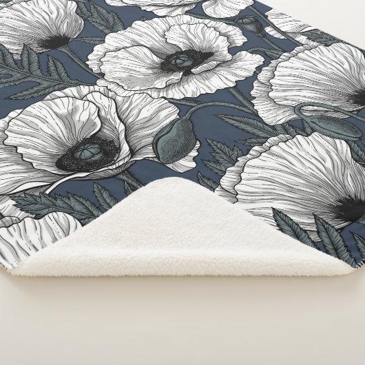 Witte papaver sherpa deken (3/4)