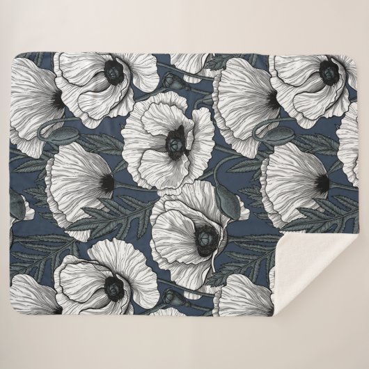 Witte papaver sherpa deken (Voorkant (horizontaal))