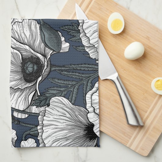 Witte papaver theedoek (Quarter Fold)