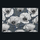 Witte papaver theedoek<br><div class="desc">Met de hand getrokken witte poppies,  naadloos vectorpatroon</div>