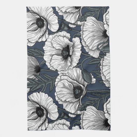 Witte papaver theedoek (Verticaal)