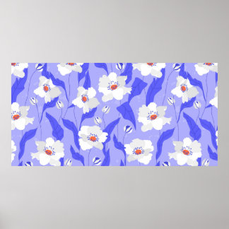 Witte papaverbloemen naadloos. Mooie ha Poster